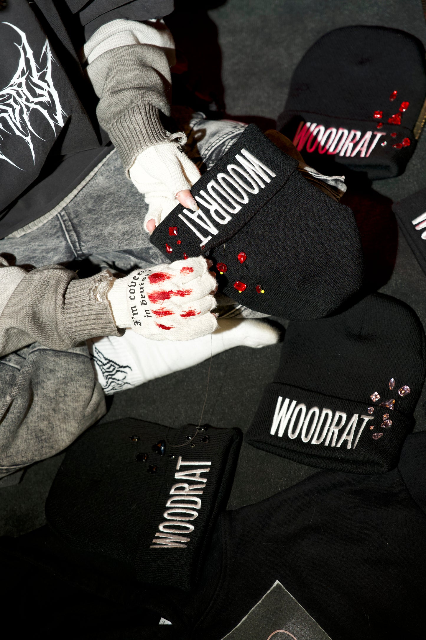 B44-V-SG: DROP 4 – Pink Bejeweled WOODRAT Beanie
