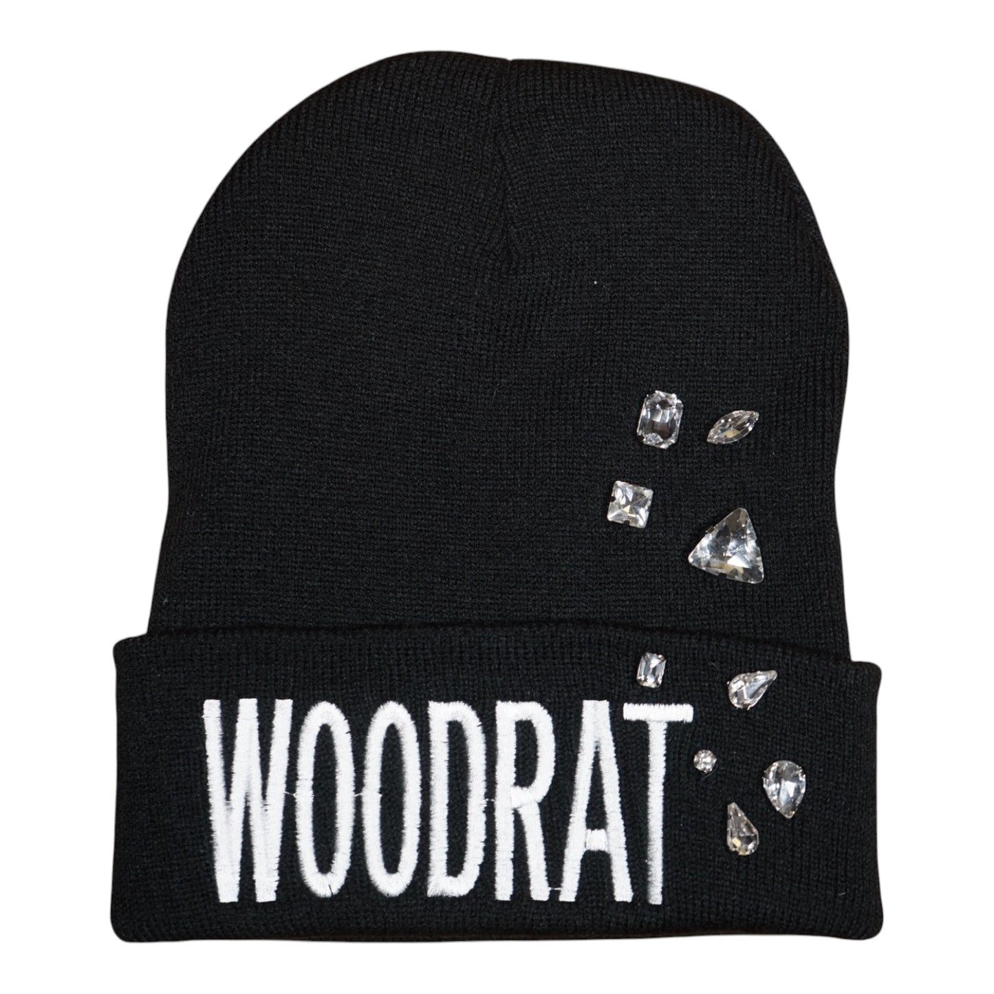 B44-V-SG: DROP 2 – White+Black Bejeweled WOODRAT Beanies