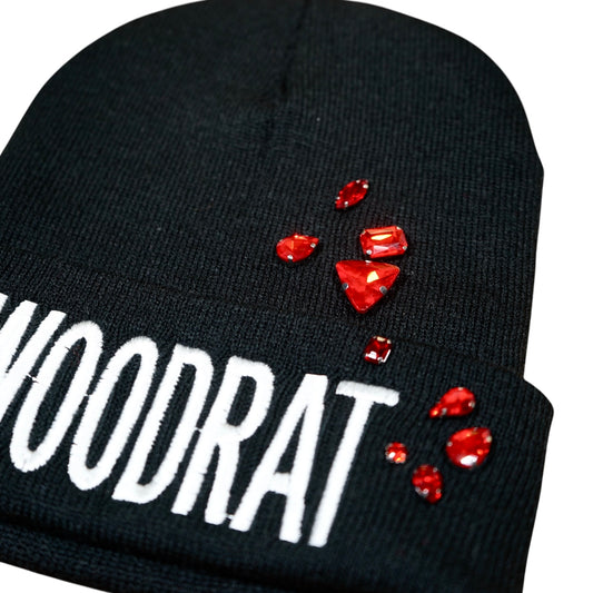 B44-V-SG: DROP 3 – Red Bejeweled WOODRAT Beanie