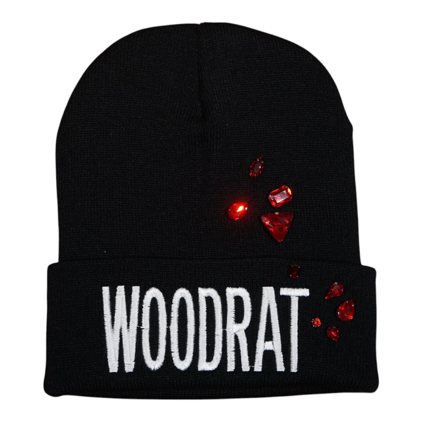 B44-V-SG: DROP 3 – Red Bejeweled WOODRAT Beanie